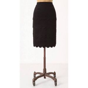 Anthropologie Maeve Black Wool Blend Scalloped Tiered Pencil Skirt